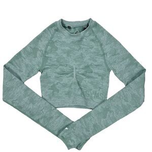 Gymshark Adapt Light Green Camo Seamless Long Sleeve Crop Top Compression XS